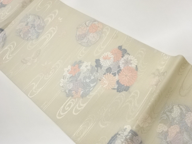 JAPANESE KIMONO / FUKURO OBI FOR SUMMER / WOVEN SPIRAL & CREST
